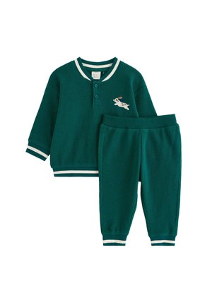 Lindex, LINDEX SET WITH WAFFLED TOP AND TROUSERS LINDEX - Verryttelypuku - dk dusty turqoise