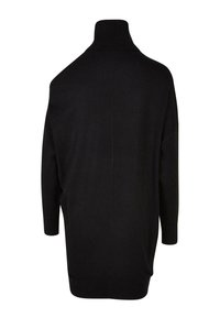 Schwarzer übergroßer Rollkragenpullover aus weichem Stoff, mit hohem Kragen und langen Ärmeln, in entspannter Silhouette und mit geripptem Saum.