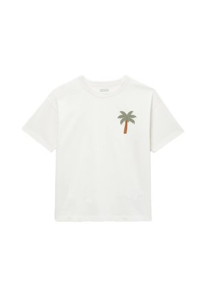 T-shirt blanc à manches courtes avec un petit palmier brodé sur la poitrine gauche.