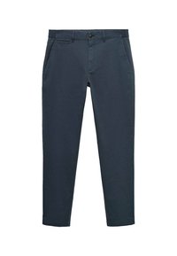 Námořnické chinos kalhoty s úzkým střihem, vybavené bočními kapsami a zapínáním na knoflíky. Vyrobené z bavlny, s hladkou texturou a čistými liniemi.
