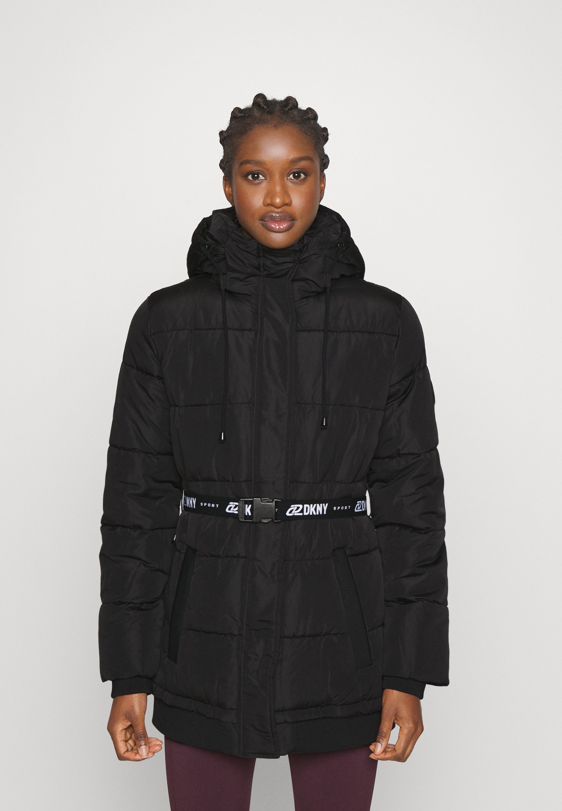 dkny belted puffer jacket