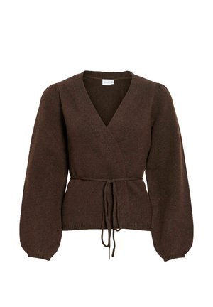 VILA, KNITTED CARDIGAN VIKEHLA BELTED - Chaqueta de punto - coffee bean