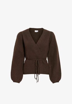 VILA, KNITTED CARDIGAN VIKEHLA BELTED - Gilet - coffee bean