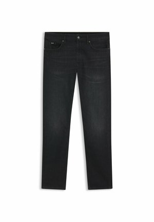 Schwarze Jeans aus Denim mit geradem Beinanschnitt, klassischem Fünf-Taschen-Design, Reißverschluss und dezenten Nähdetails.