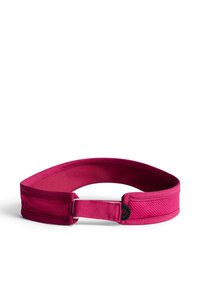 Cintura regolabile fucsia con un pannello a rete testurizzata e tessuto solido. Presenta una fibbia piatta per un fissaggio sicuro.