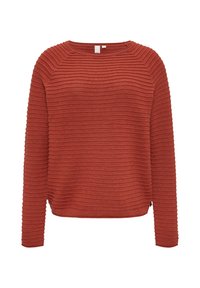 Texturiertes rotes Sweatshirt mit geripptem Design, Rundhalsausschnitt und langen Ärmeln. Seitenschlitze am Saum erhöhen den Komfort und die Passform.