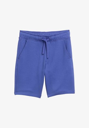 Paars katoenen shorts van een katoenmix met een elastische tailleband, een trekkoord en twee zijzakken, met een gladde textuur en een knielengte ontwerp.