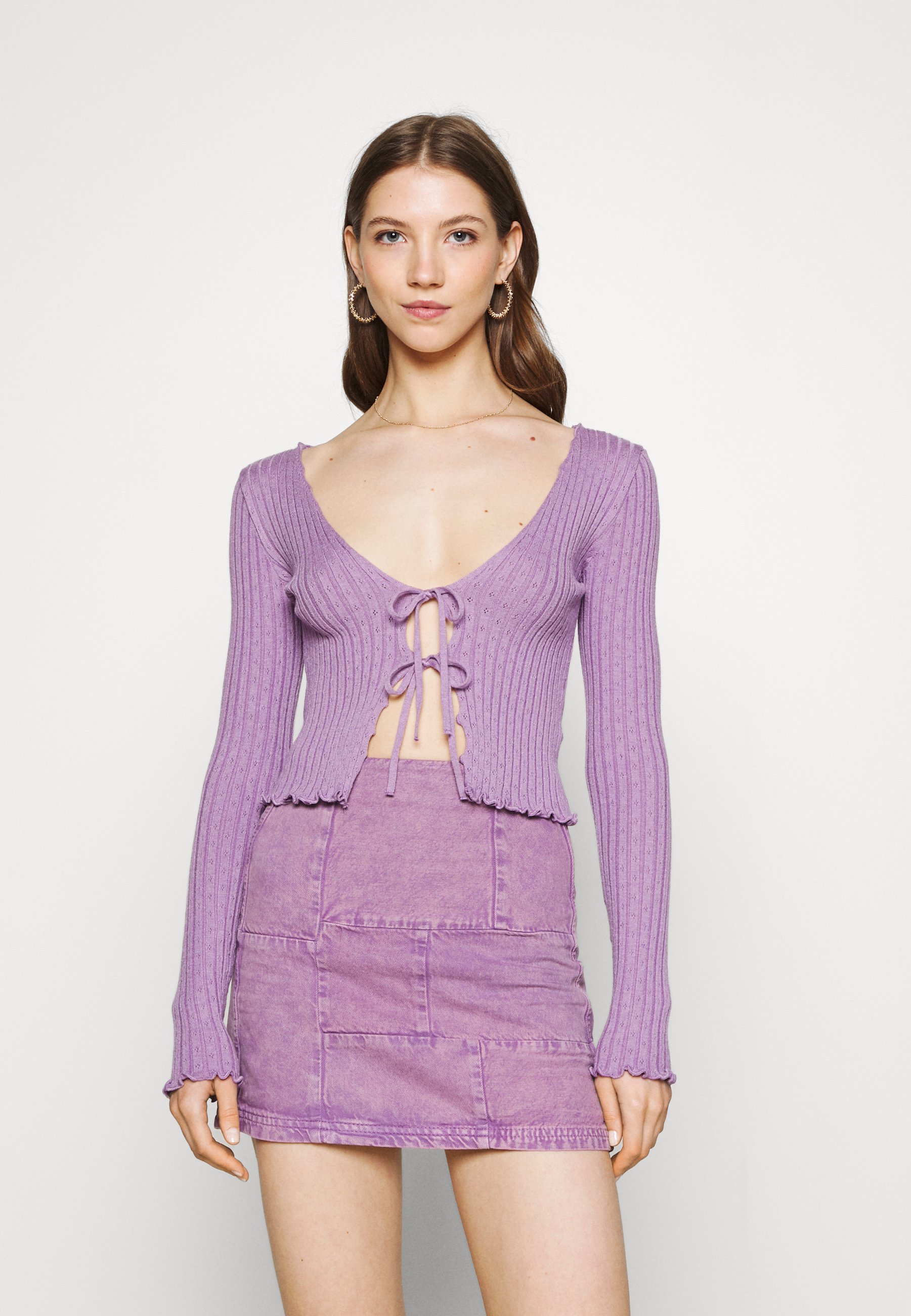 tie front cardigan purple