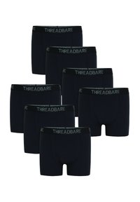 Schwarzes Set aus sechs Boxershorts, aus weichem Stoff, mit elastischem Bund und „THREADBARE“-Logo in Kontrastfarbe.
