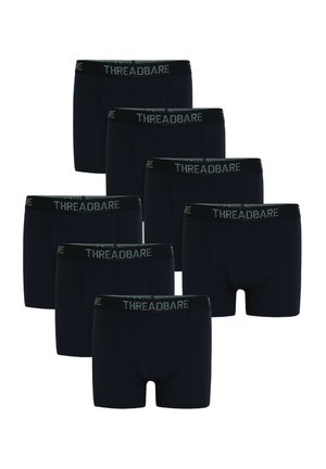 Set di sei boxer neri, realizzati in tessuto morbido, con elastico in vita che riporta il logo "THREADBARE" in colore a contrasto.