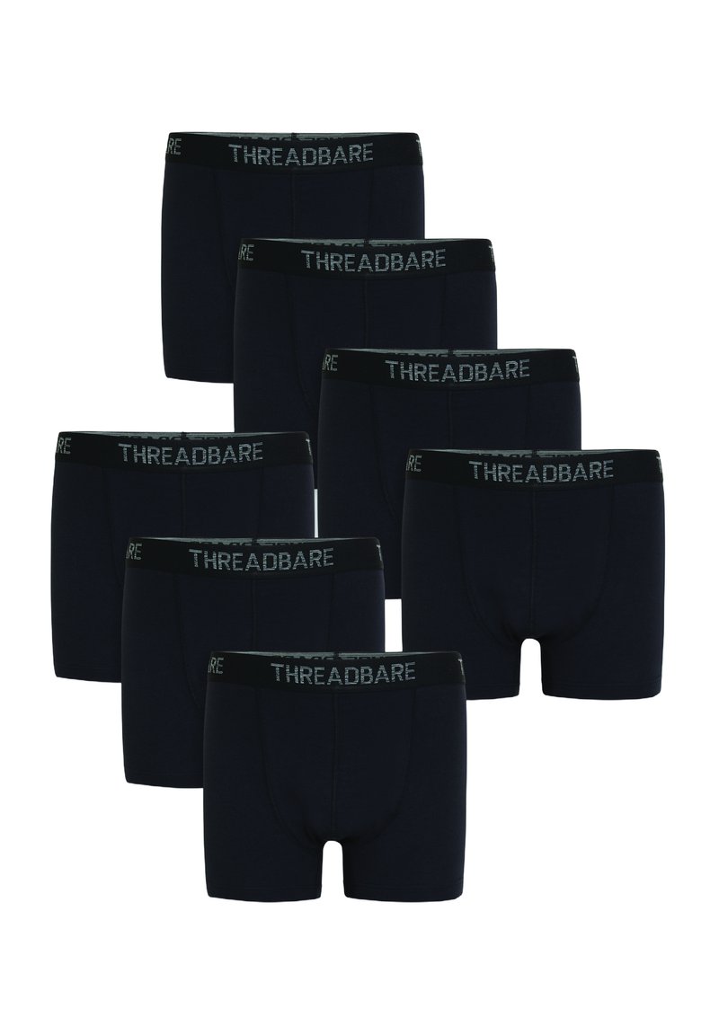 Schwarzes Set aus sechs Boxershorts, aus weichem Stoff, mit elastischem Bund und „THREADBARE“-Logo in Kontrastfarbe.