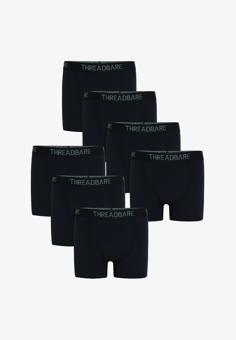Schwarzes Set aus sechs Boxershorts, aus weichem Stoff, mit elastischem Bund und „THREADBARE“-Logo in Kontrastfarbe.