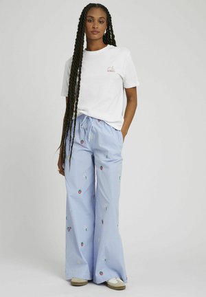 BZB RAYÉ BRODÉ - Pantalon classique - bleu moyen