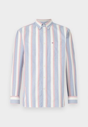 Gestreiftes Hemd mit Knopfleiste in Blau, Pink und Weiß. Verfügt über einen Kragen, lange Ärmel und eine Brusttasche mit Logodetail. Aus Baumwollmaterial.