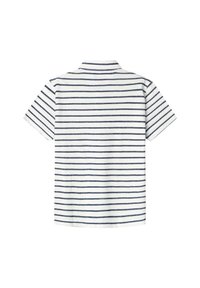 Polo shirt a maniche corte a righe in bianco e blu navy, con colletto classico e orlo dritto, realizzato in morbido cotone.