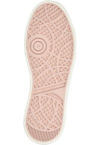 Sottopiede in gomma rosa chiaro con superficie testurizzata, caratterizzato da un motivo geometrico, un'area circolare contrassegnata con '37' e bordo esterno bianco.