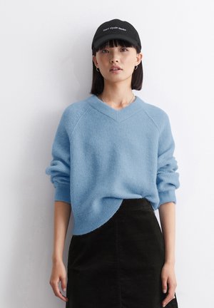V-NECK RAGLAN - Pulover - medium blue melange