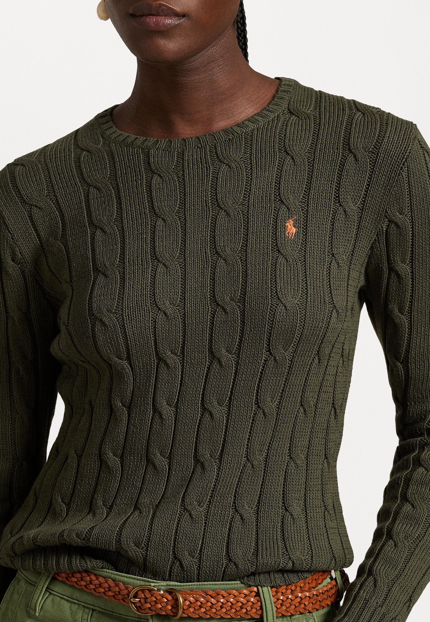 スウェット・トレーナー RALPH LAUREN Cable-Knit Mineral-Dyed Cotton Jumper Olive Gre RALPH LAUREN Cable-Knit Mineral-Dyed Cotton Jumper Olive