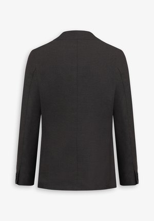 Czarny, lekki żakiet z teksturowanej tkaniny, pojedynczym rozcięciem, klapami w kształcie litery V i mankietami zapinanymi na dwa guziki. Gładki tył bez kieszeni czy ozdób.