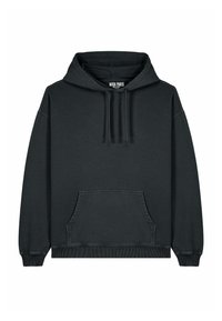 Felpa nera con cappuccio realizzata in tessuto misto cotone. Presenta una tasca frontale, polsini e orlo a coste. Design semplice e dalla vestibilità comoda.