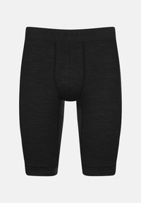 Schwarze Unterhosen aus einem dehnbaren Stoff. Verfügt über einen elastischen Bund mit aufgedrucktem Markennamen. Das Design umfasst glatte, nahtlose Seiten.