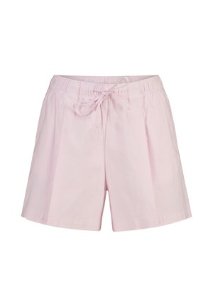 Shorts décontractés rose clair avec taille élastique et cordon à nouer sur le devant, ourlet droit et coupe décontractée.
