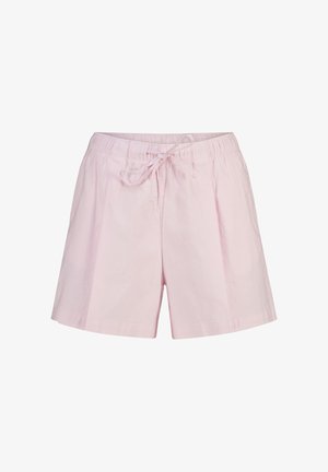 Shorts décontractés rose clair avec taille élastique et cordon à nouer sur le devant, ourlet droit et coupe décontractée.