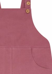 Salopette rosa in corduroy con due spallacci a bottoni, una tasca sul davanti e un tessuto morbido e strutturato.