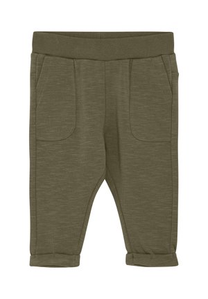 Joggingbyxor i bomullsblandning i olivgrön färg, med elastisk midja, två framfickor, tapered ben och ribbade fållar.