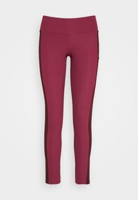 Mörkröda ribbade leggings med hög midja och kontrasterande mörka detaljer på sidorna. Tajt design som passar för aktiv träning.