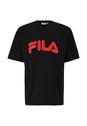 Zwarte katoen T-shirt met korte mouwen, voorzien van een opvallend rood 'FILA' logo op de borst. Eenvoudig ontwerp met een klassieke pasvorm.