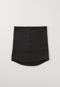 Black stretch fabric waist cincher with a smooth texture, rounded hem, and flat seams designed for comfort and flexibility.