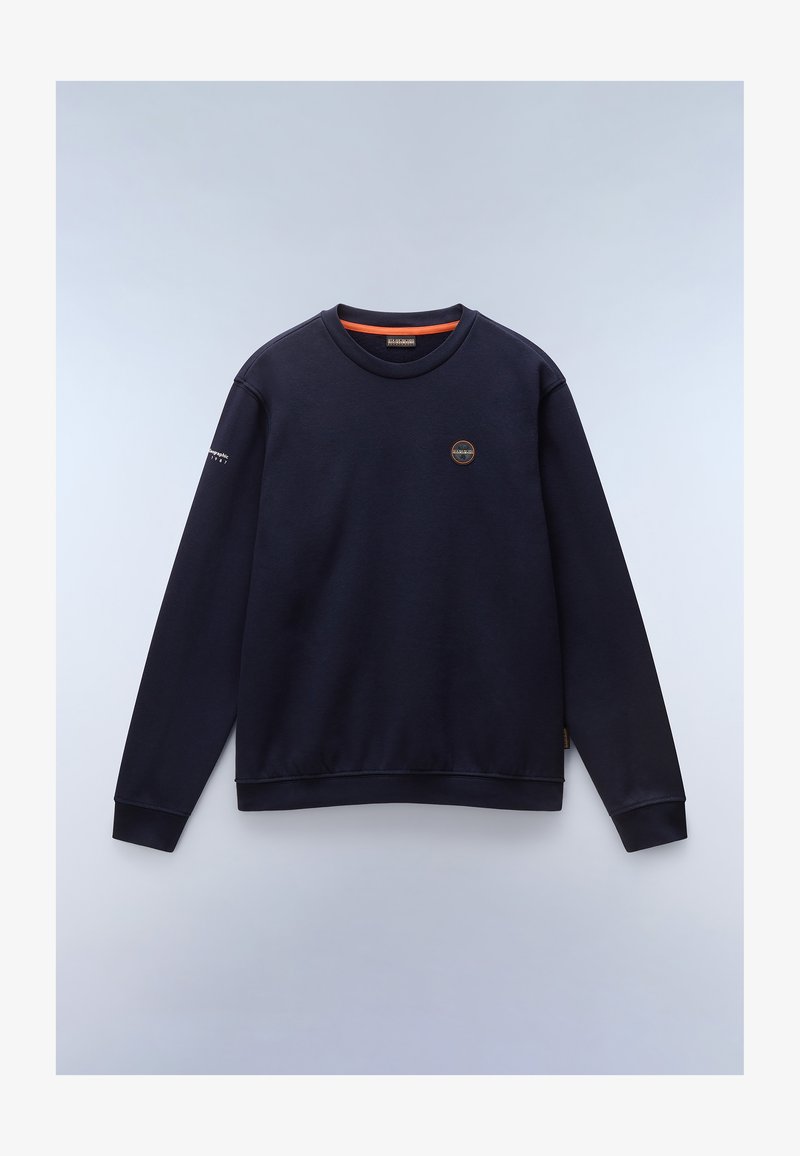 Tumši zils kokvilnas sporta krekls ar apaļu dekoltē, garām piedurknēm, ribotām piedurknēm un apakšmalu. Iekļauts apļa logo uz krūtīm un teksts uz piedurknes.