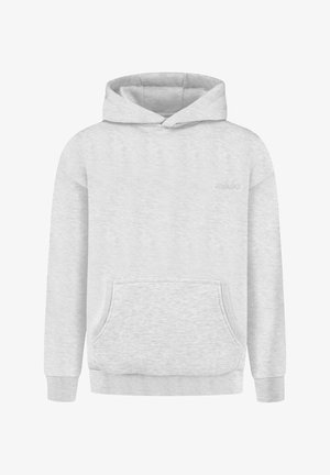 Felpa con cappuccio grigio chiaro con tasca a marsupio, polsini e orlo a coste, e un logo ricamato discreto sul petto a sinistra.