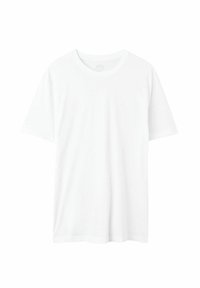 T-shirt blanc à manches courtes en coton doux. Il présente un col rond et une coupe décontractée. Design simple sans motifs ni accents.