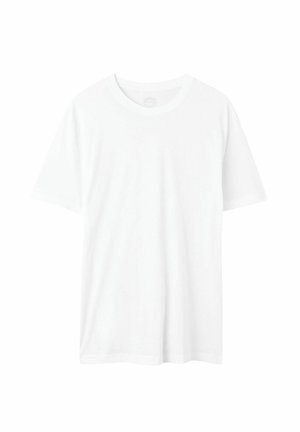Weißes T-Shirt mit kurzen Ärmeln aus weichem Baumwollstoff. Verfügt über einen Rundhalsausschnitt und einen lockeren Schnitt. Einfaches Design ohne Muster oder Akzente.