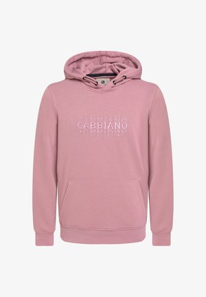 Różowa bluza z kapturem ze sznurkiem, przednia kieszeń oraz tłoczone logo w różnych rozmiarach na klatce piersiowej. Miękka tekstura materiału.