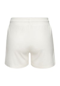 Weiße Baumwollshorts mit einem elastischen Bund, die ein einfaches Design und eine glatte Textur aufweisen. Keine sichtbaren Muster oder Akzente.