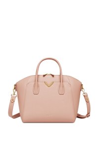 Bledě růžová kabelka z umělé kůže s dvojitými uchy, nastavitelným popruhem a zlatými kovovými detaily. Obsahuje prošívané akcenty a detail s logem.