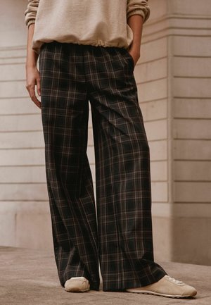 Next, TALL FIT - CONTRAST WAISTBAND WIDE LEG TROUSERS - Trousers - black rust check