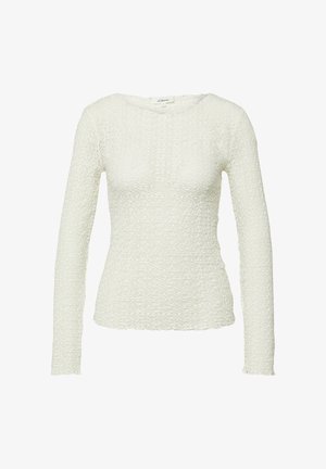 Haut blanc cintré à manches longues avec motif en dentelle florale texturée et col rond, marque s.Oliver.