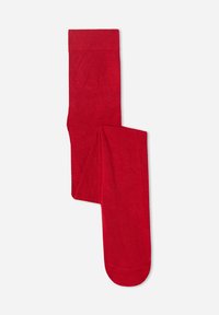 Røde strømpebukser lavet af et glat, strækbart materiale. Designet har en blød talje og en sømløs finish for komfort.