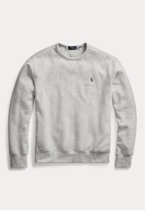 Jasnoszara bluza z długim rękawem, ze ściągaczami przy mankietach i u dołu oraz małym, ciemnym haftowanym logo Polo Ralph Lauren po lewej stronie klatki piersiowej.
