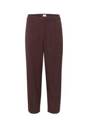 Pantalon droit marron foncé avec passants de ceinture et pli frontal, présenté sur fond blanc.