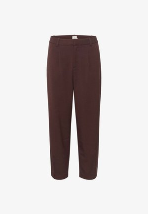 Pantalon droit marron foncé avec passants de ceinture et pli frontal, présenté sur fond blanc.