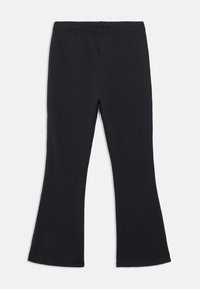 Μαύρο φαρδύ παντελόνι από μαλακό, ελαστικό βαμβακερό ύφασμα. Διαθέτει ελαστική μέση και λεία υφή χωρίς επιπλέον μοτίβα.