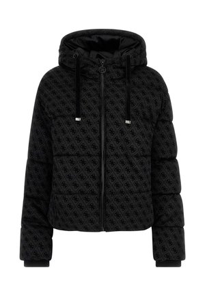 Chaqueta acolchada negra con un patrón de rombos, que cuenta con capucha, cierre de cremallera y detalles ajustables con cord�ón. Puños acanalados para un ajuste ceñido.