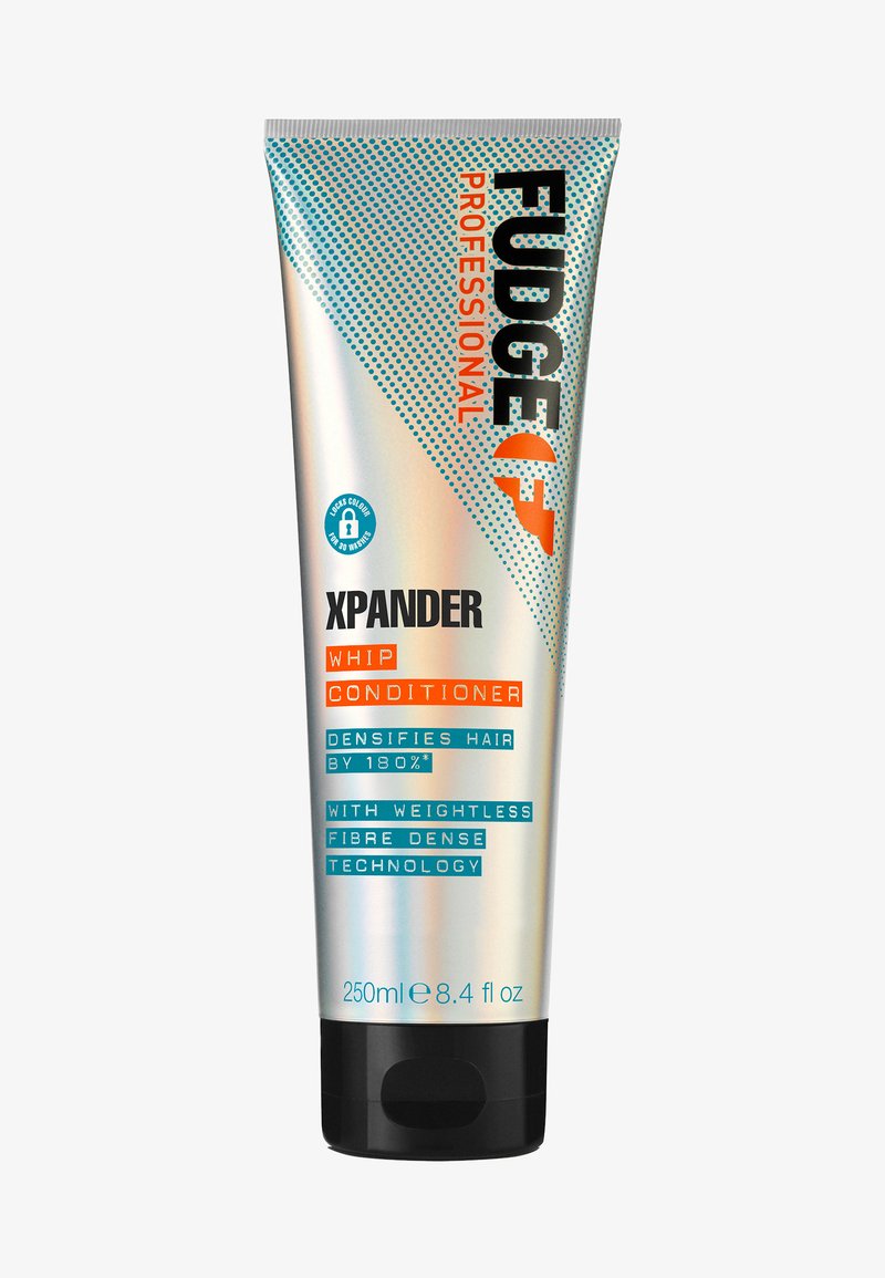 Fudge XPANDER Whip Conditioner in a metallic silver tube with orange and teal accents, featuring a black cap and embossed text. 250ml size.