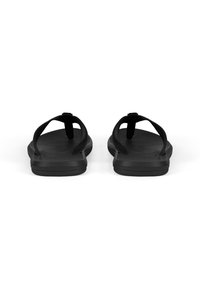 Schwarze Flip-Flops mit flachen Gummisohlen, strukturiertem Fußbett und dünnen Riemen. Minimalistisches Design ohne zusätzliche Beschläge oder Muster.