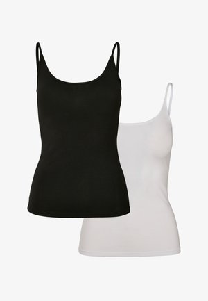 Två linnen i svart och vitt. Tillverkade av mjukt tyg, med tunna remmar och en figurnära design med rundad halsringning och utan mönster.